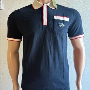 Gucci Navy Polo Shirt with Red and White Accents